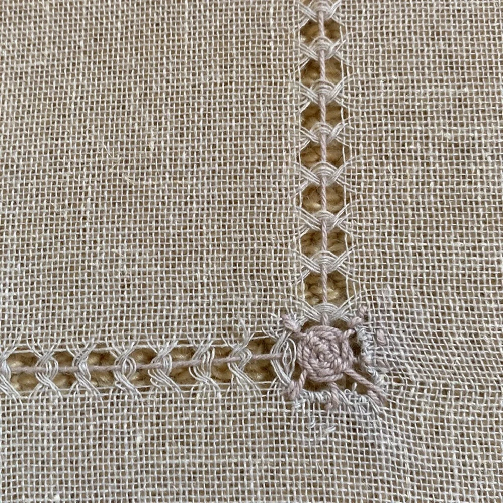 Gray and ivory embroidered Tablecloth & 4 napkins set from France NWOT